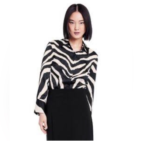Zebra Print - Black & Ivory long sleeve tailored blouse -Sergio Hudson XXS & XL - Picture 1 of 14